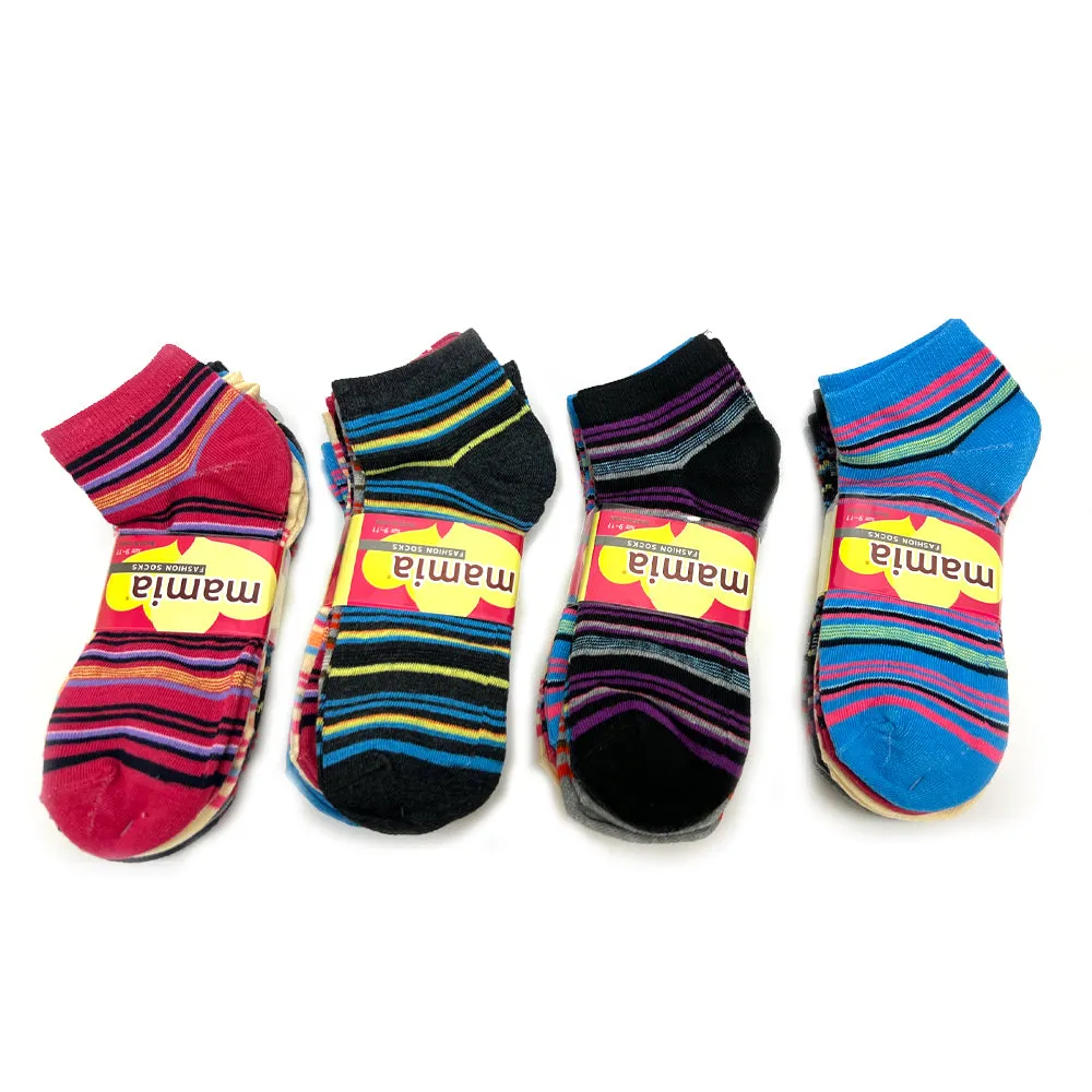 12 Pairs Women's Girls Ankle Low Cut Socks Size 9-11 Stripes Colorful No Show