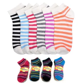 12 Pairs Women's Girls Ankle Low Cut Socks Size 9-11 Stripes Colorful No Show