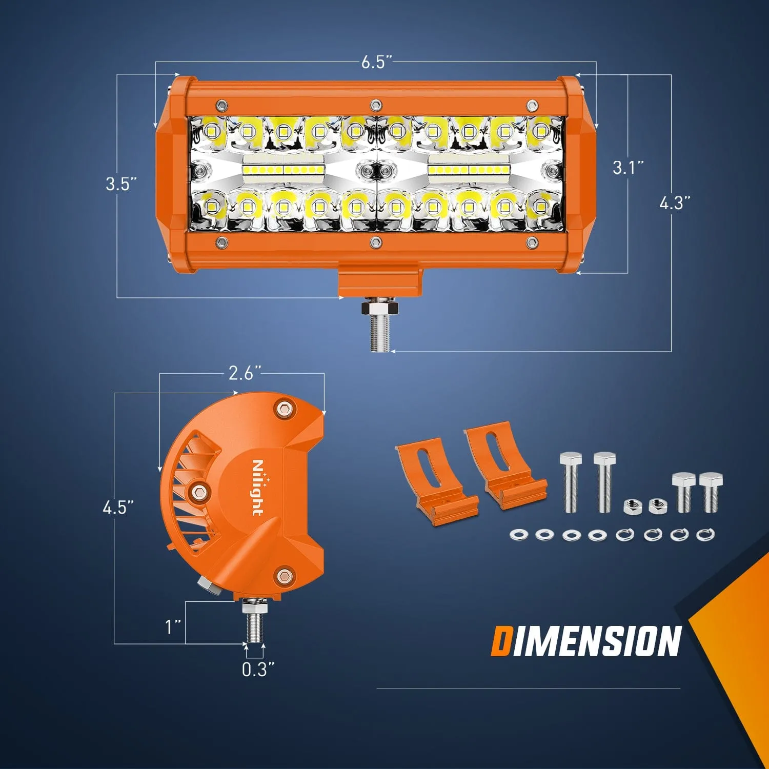 2pc 6.5 Inch 120W Spot Flood Combo Orange Case Led Light Bar