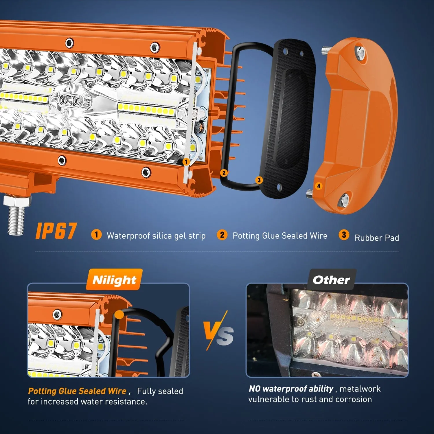 2pc 6.5 Inch 120W Spot Flood Combo Orange Case Led Light Bar
