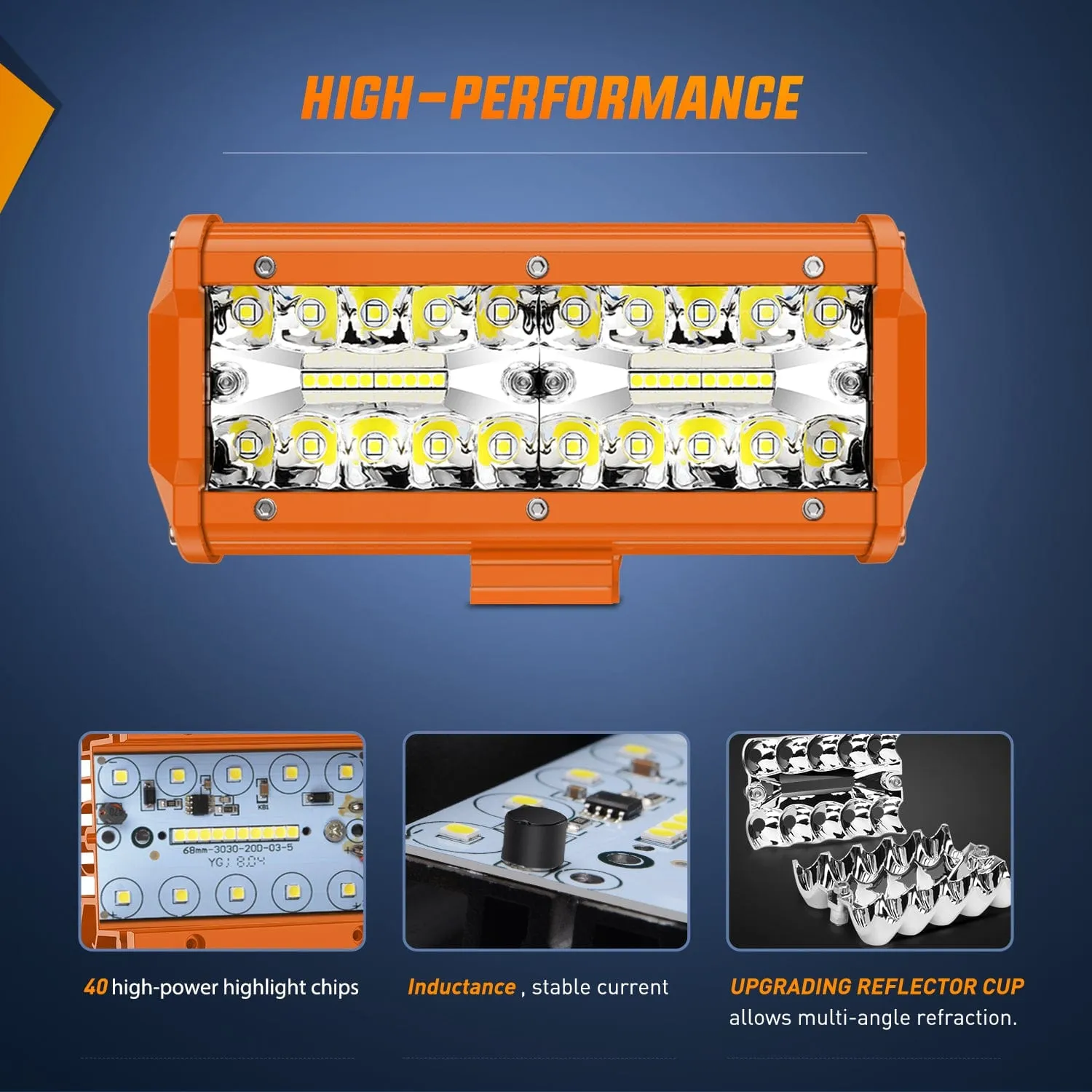 2pc 6.5 Inch 120W Spot Flood Combo Orange Case Led Light Bar
