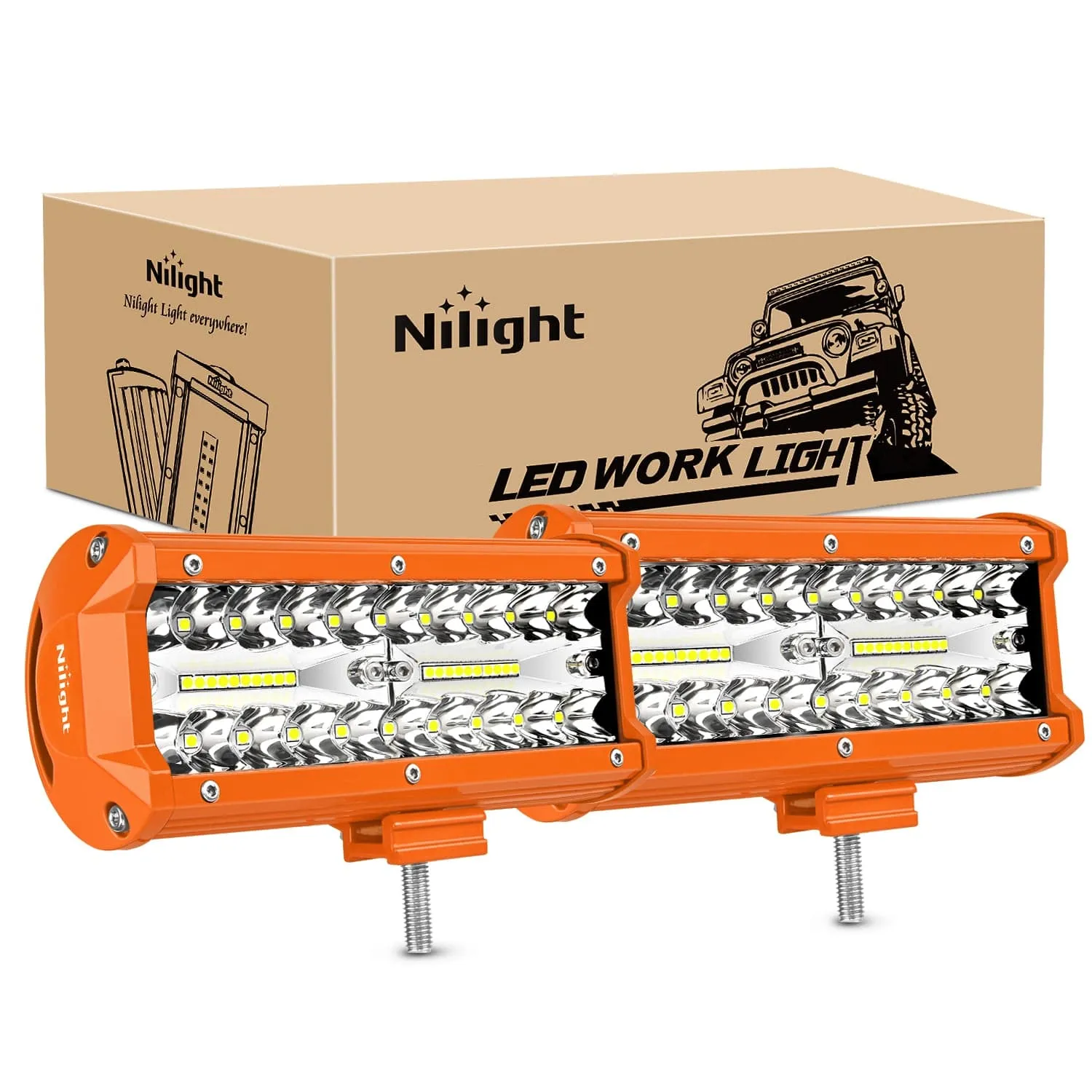2pc 6.5 Inch 120W Spot Flood Combo Orange Case Led Light Bar