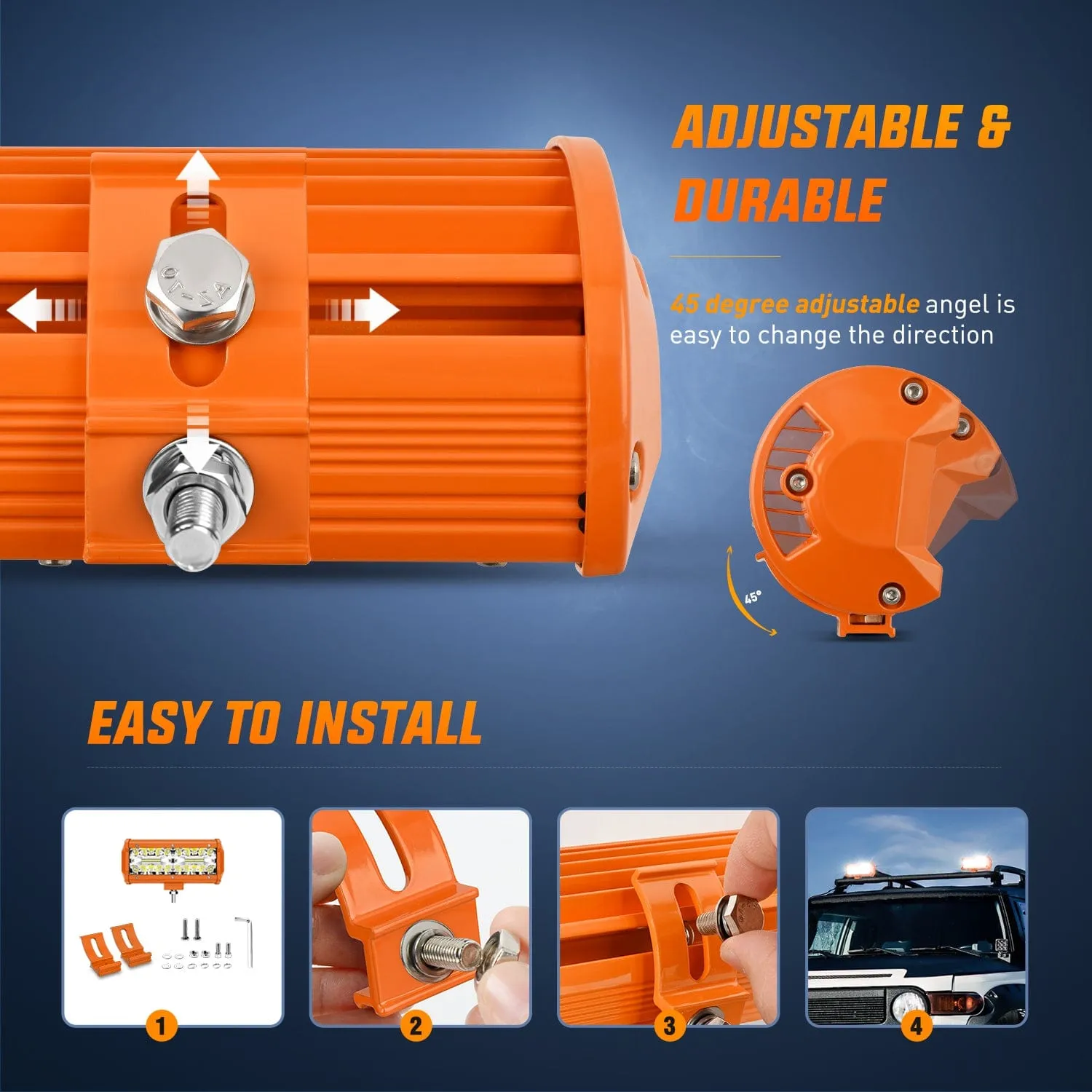 2pc 6.5 Inch 120W Spot Flood Combo Orange Case Led Light Bar