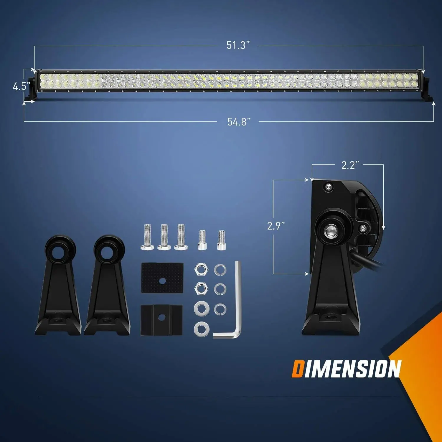 52 Inch Double Row Spot Flood LED Light Bar | 4 Inch 18W Spot LED Pods (Pair) | 12FT Wire 3Pin Switch