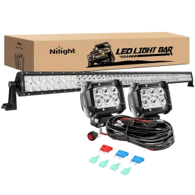 52 Inch Double Row Spot Flood LED Light Bar | 4 Inch 18W Spot LED Pods (Pair) | 12FT Wire 3Pin Switch