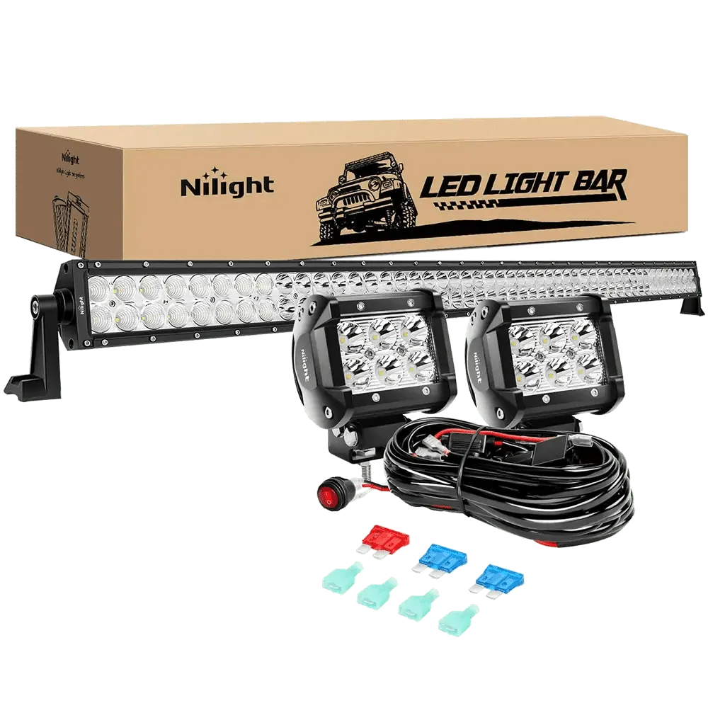 52 Inch Double Row Spot Flood LED Light Bar | 4 Inch 18W Spot LED Pods (Pair) | 12FT Wire 3Pin Switch