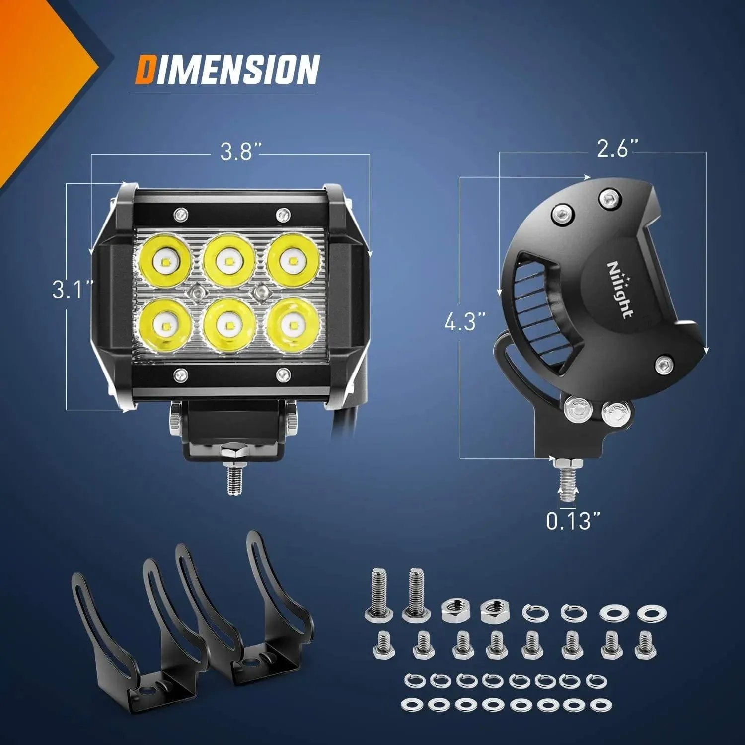 52 Inch Double Row Spot Flood LED Light Bar | 4 Inch 18W Spot LED Pods (Pair) | 12FT Wire 3Pin Switch