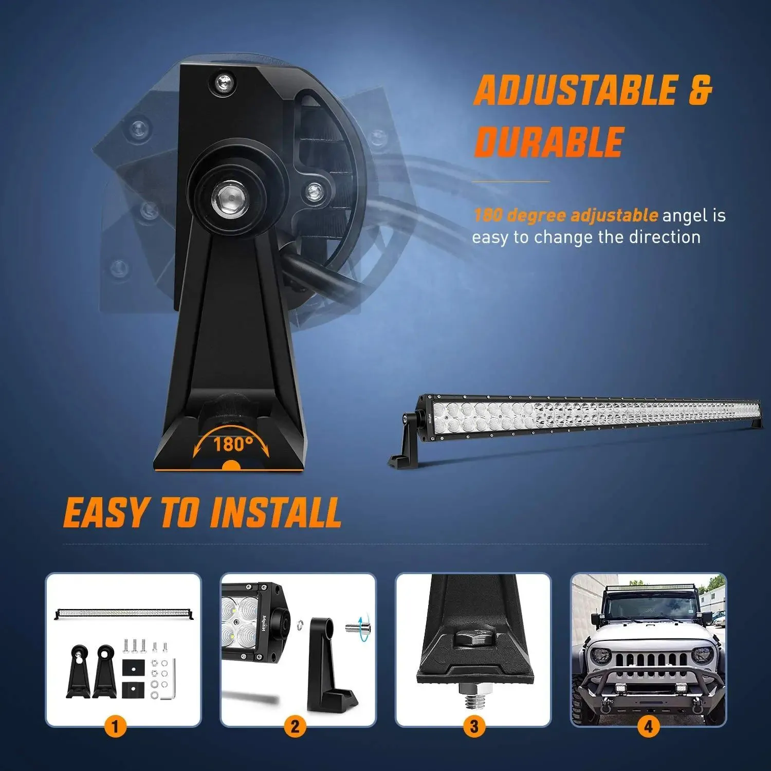 52 Inch Double Row Spot Flood LED Light Bar | 4 Inch 18W Spot LED Pods (Pair) | 12FT Wire 3Pin Switch