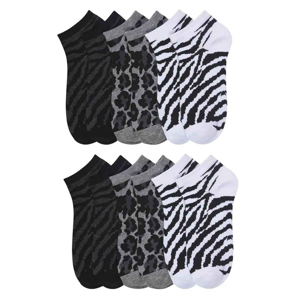 6 Pairs Women's Low Cut Ankle Socks Zebra Animal Print Cotton Casual Size 9-11