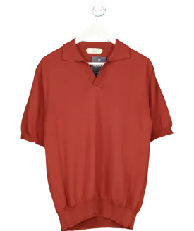 Aurelien Red Cashwool Buttonless Polo Shirt UK M