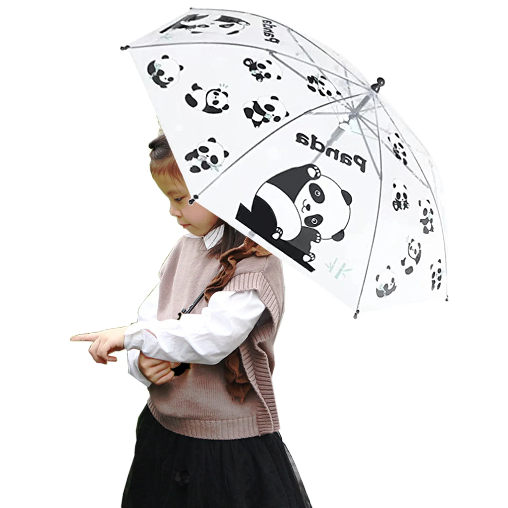 Babymoon Panda Designer Transparent Automatic Kids Umbrella 2 To 10 Y | White