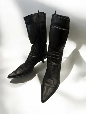 Miu Miu Black Leather Heeled Boots